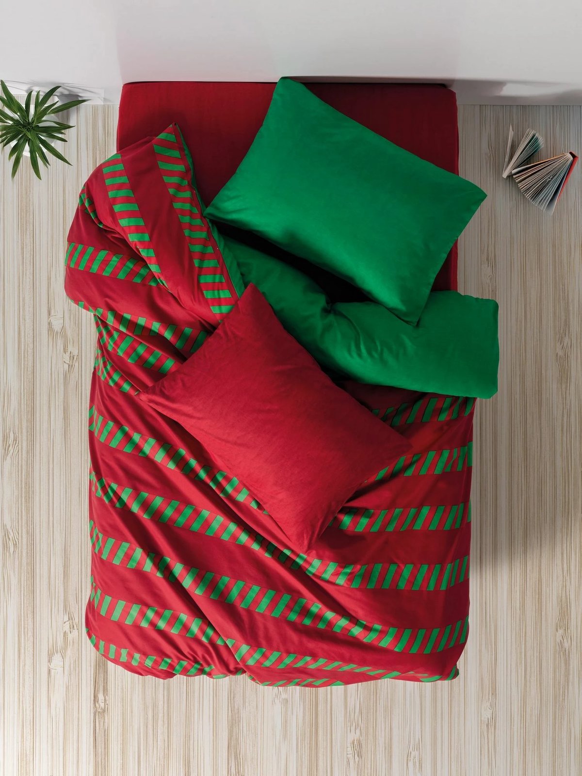 Set mbulesë jorgani Ranforce Single XXL, L'essentiel, Holly, e gjelbër dhe e kuqe