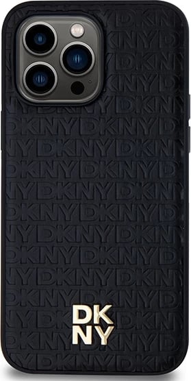 Mbështjellës DKNY Leather Pattern Metal Logo MagSafe për iPhone 13 Pro Max, i zi