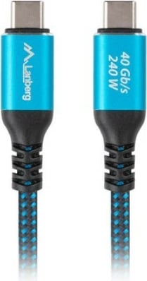 Kabllo USB-C Lanberg CA-CMCM-45CU-0015-BK, USB4, 1.5m, 240W, 40Gb/s, zi-blu