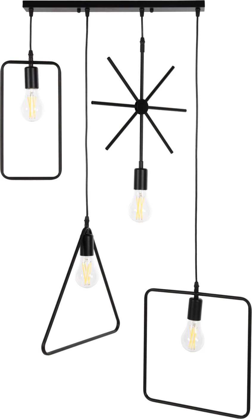 Llambë varëse tavani 4-drita, metal i zi, forma gjeometrike, FH4099, 70x38x106H cm Llambë varëse tavani 4-drita, metal i zi, forma gjeometrike, FH4099, 70x38x106H cm