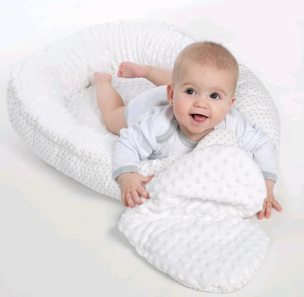 Fole bebeje, NEW BABY, Minky, 55x75 cm (brendshme 35x59), pambuk + minky poliester, rozë, set me jastëk dhe batanije