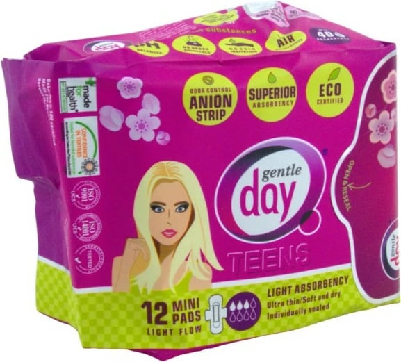 Peceta higjienike për femra Gentle Day Mini Pads me strip anion, 12 copë
