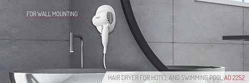 Tharëse flokësh murale, Adler AD 2252, 1600W, 2 shpejtësi/2 temperatura, auto-off, kabllo spiral 1.6 m, tip prizë C, e bardhë, me set montimi