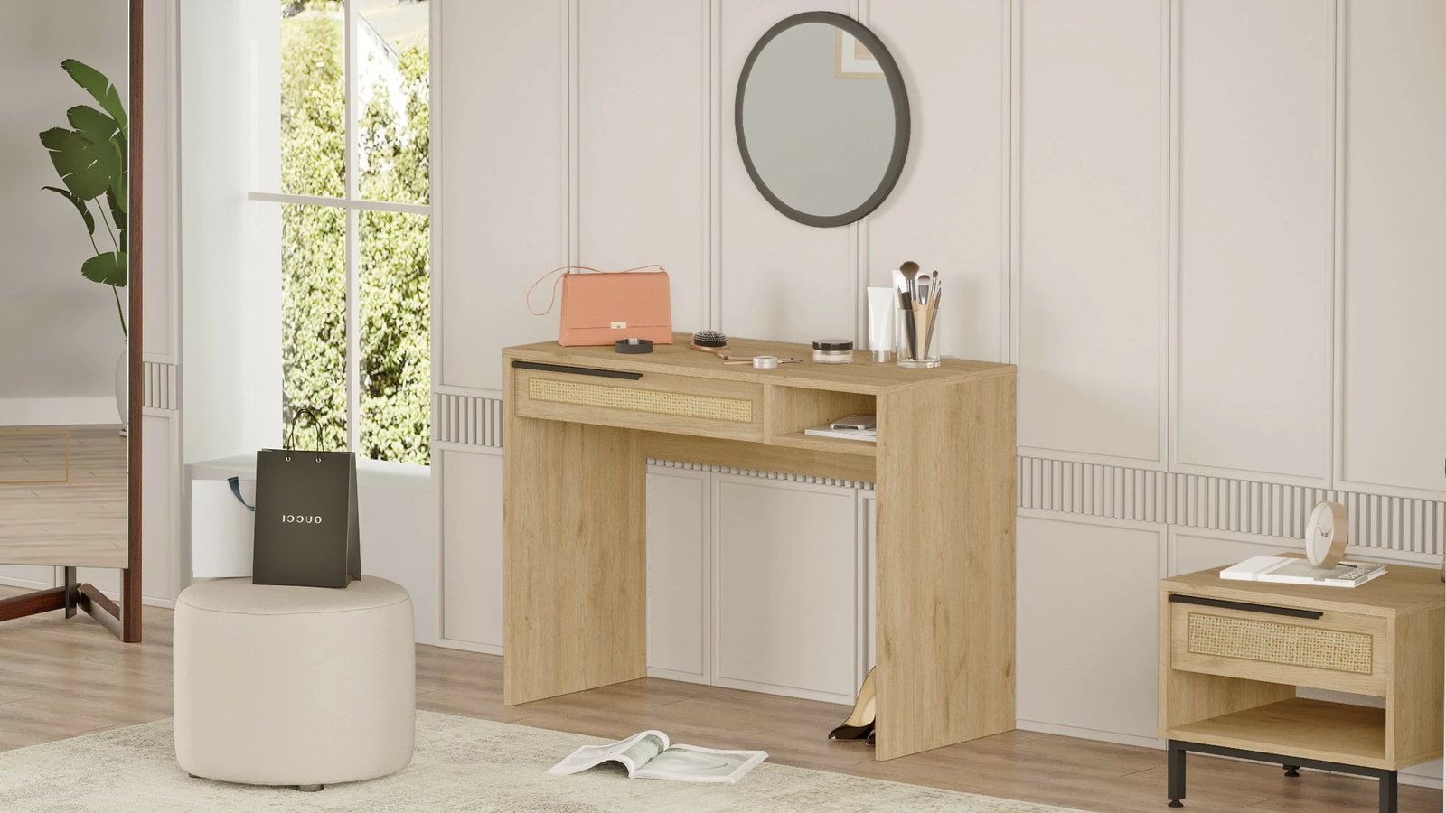 Tavolinë grimi Skye Decor, ngjyrë arre dhe lis, On18-Su