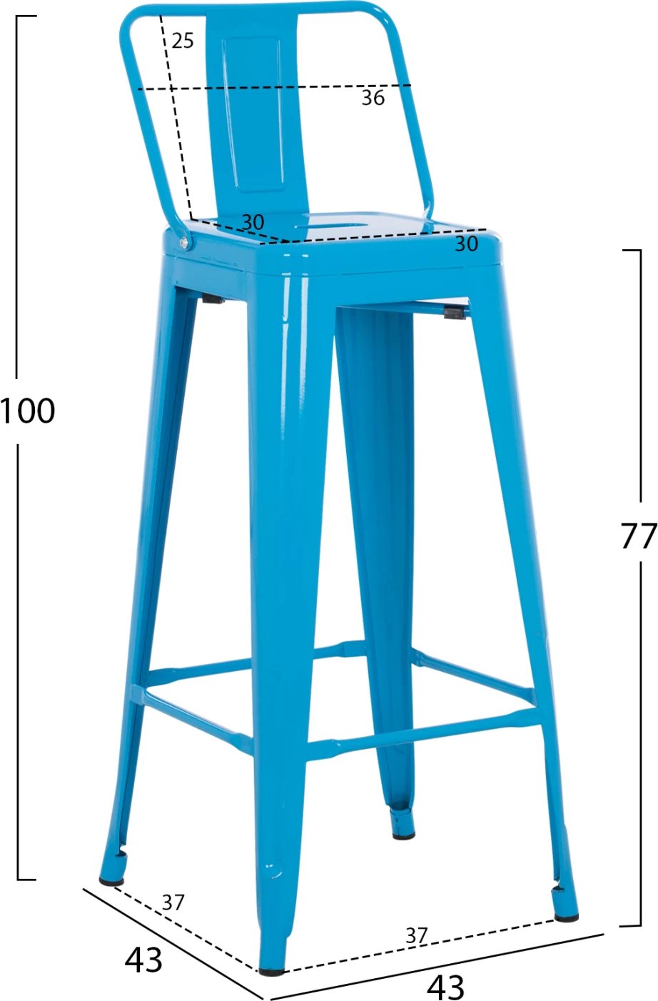 Karrige për bar me mbështetëse MELITA-PRO FH8643.48 metalike, ngjyrë kaltër, 42x42x100H cm