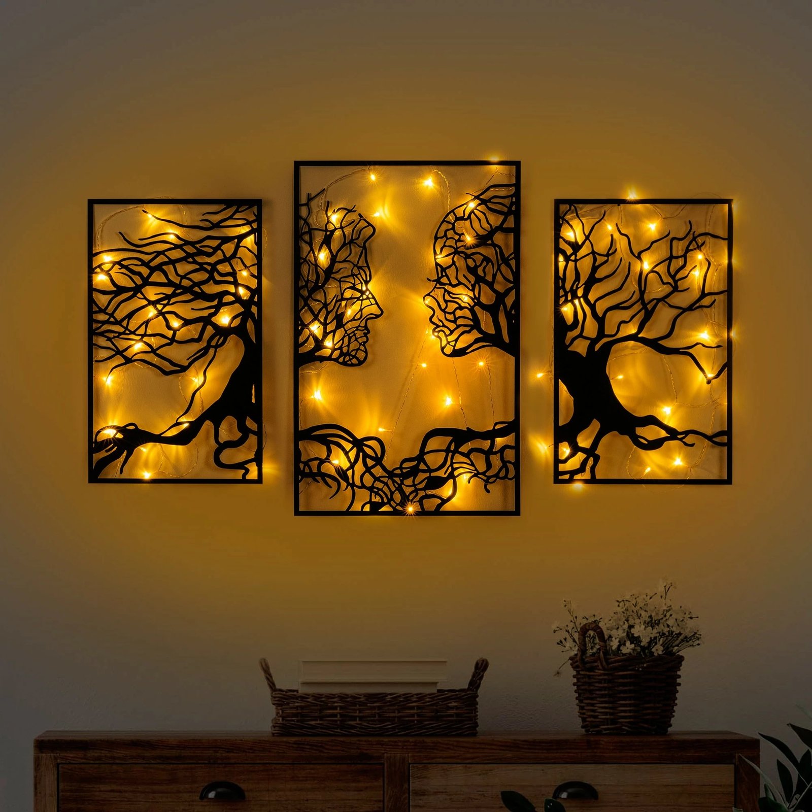 Aksesor dekorativ metalik për mur, Wallity, Tree Person 499, ngjyrë e zezë, 71x116cm