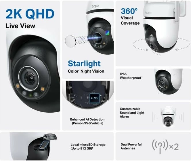 Kamerë sigurie TP-LINK Tapo C520WS, 2K QHD, pan/tilt, IP66, e bardhë