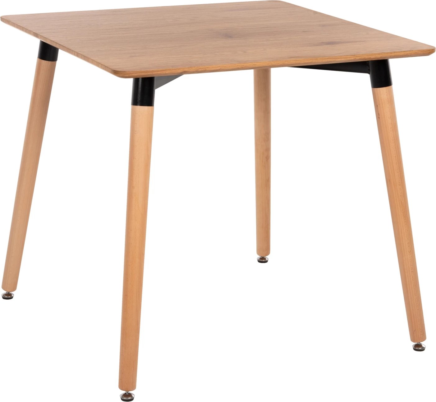 Tavolinë minimaliste për ngrënie, sipërfaqe MDF, këmbë druri ahu, ngjyrë natyrale, FH0057.04, 80x80x74cm