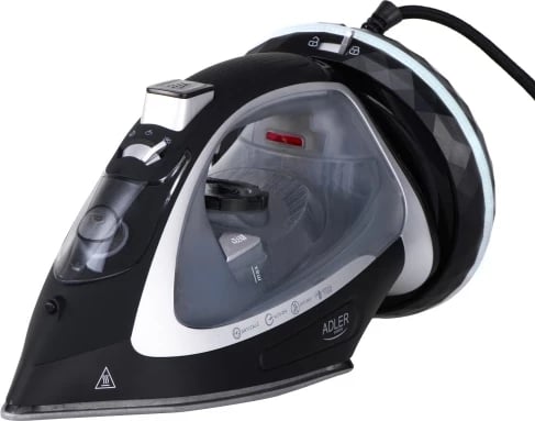 Hekur me avull pa kabllo 2-në-1, Adler AD 5043, 2800W, bazë qeramike 23.5x12 cm, depo uji 300 ml, zi/argjendtë