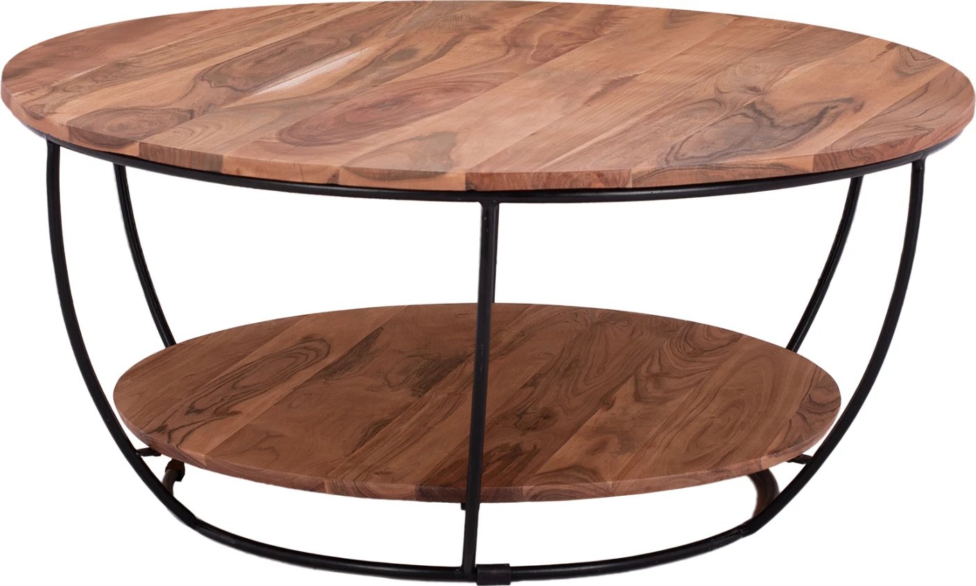 Tavolinë kafeje, dru akacie, dy nivele, ngjyrë natyrale dhe metal i zi, FH8778.11, 90x40cm