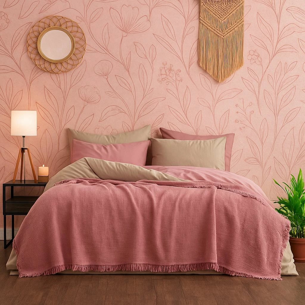 Mbulesë dyshe për shtrat, muslin, rozë, L'Essentiel Linge de Maison, 200x220cm