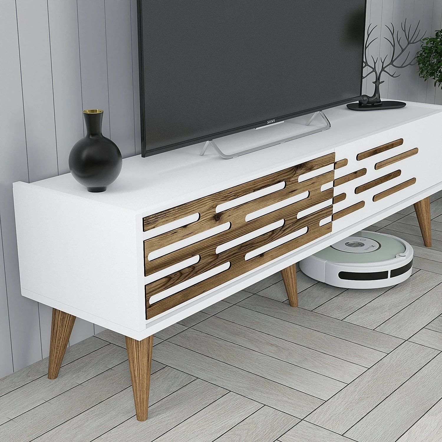 Komodë TV me rafte, ngjyrë e bardhë, Valensiya 140, Skye Decor