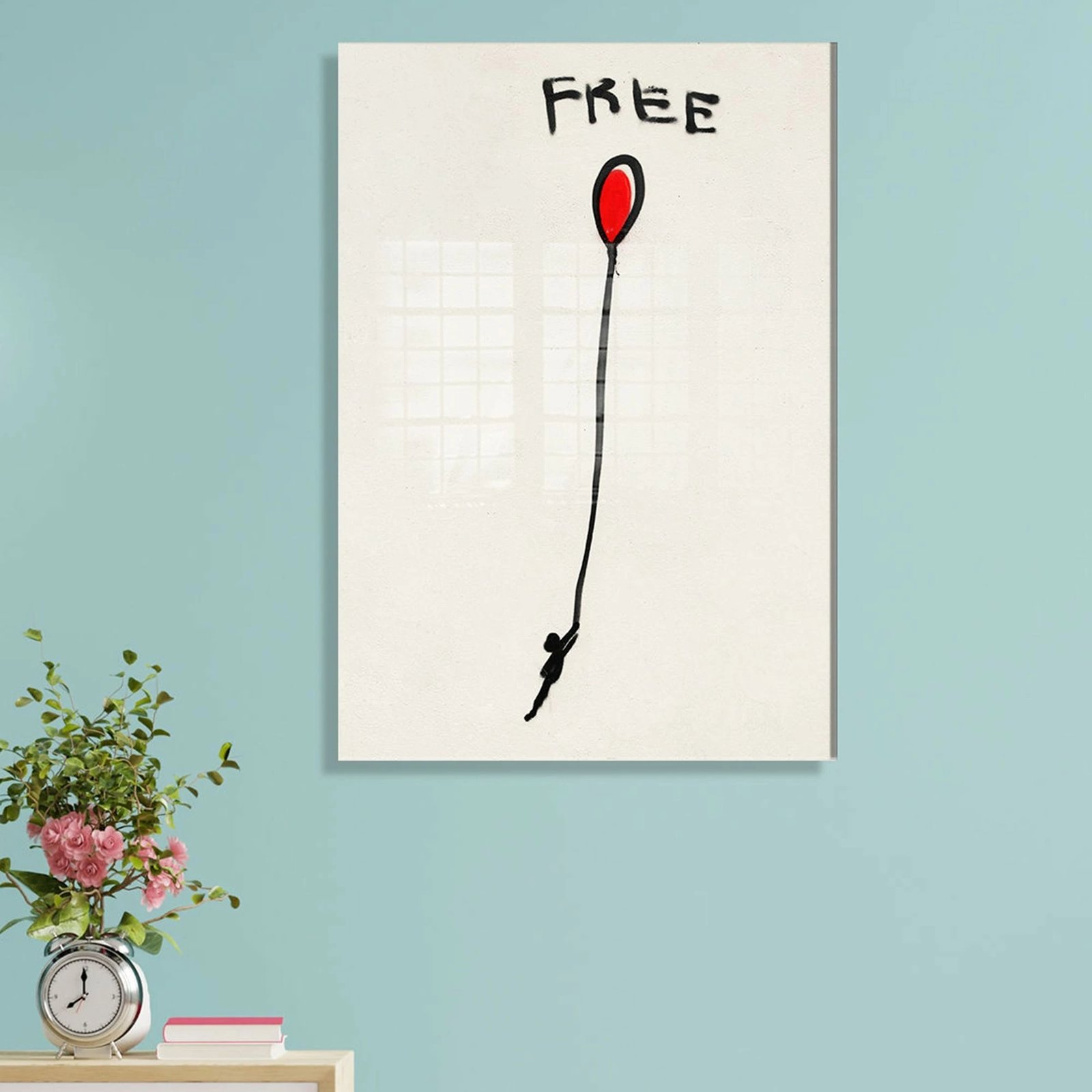 Pikturë dekorative prej xhami të temperuar, Banksy, shumëngjyrëshe, 30x45cm