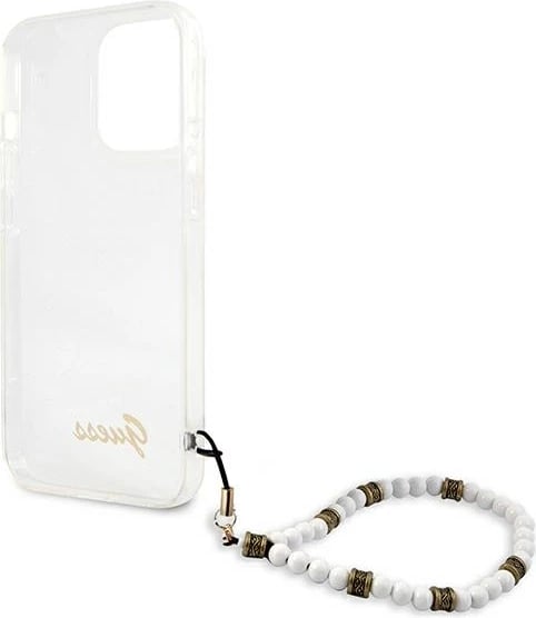 Mbështjellës Guess GUHCP13LKPSWH për iPhone 13/13 Pro 6.1", Transparent, me varëse perlë Mbështjellës Guess GUHCP13LKPSWH për iPhone 13/13 Pro 6.1", Transparent, me varëse perlë