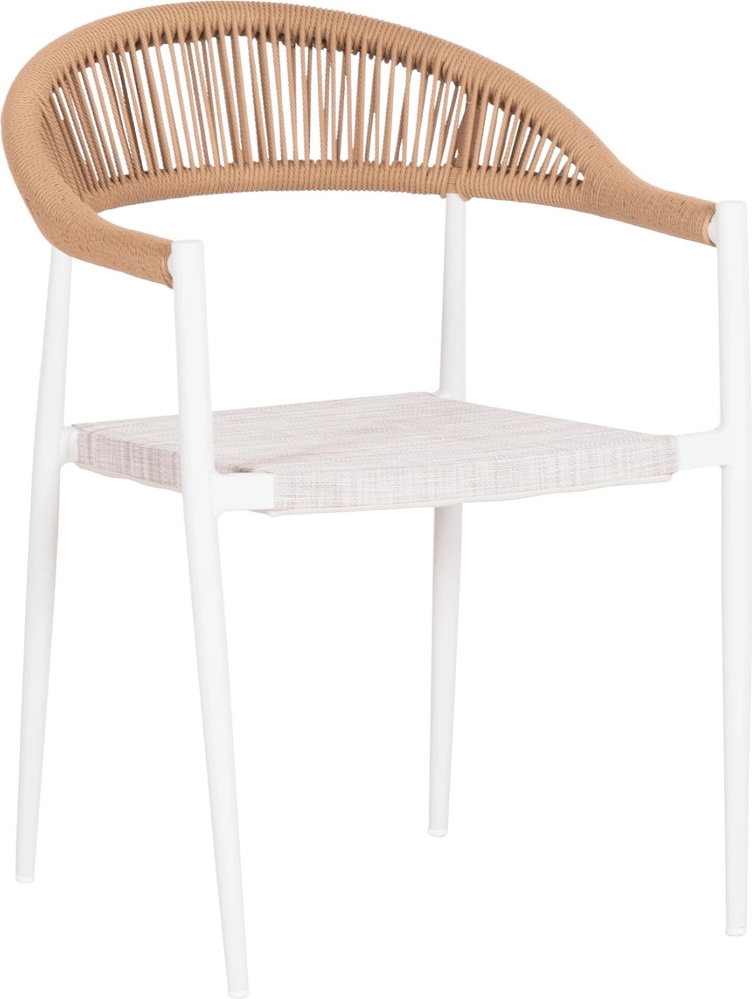 Karrige për ngrënie në natyrë BERG, alumini & tekstilene, ngjyrë e bardhë, ratan i përdredhur, 55x56x79cm