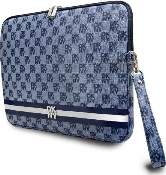Mbështjellës laptopi DKNY Sleeve, 14", motiv katror, rrip dore, Blu