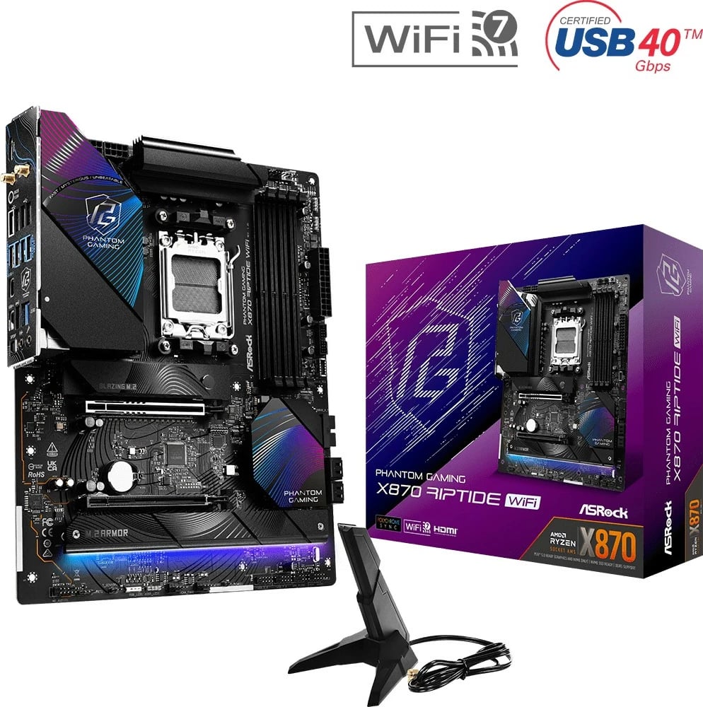 Pllakë amë ASRock X870 RIPTIDE WIFI, ATX, DDR5, Socket AM5, Wi-Fi 7, e zezë