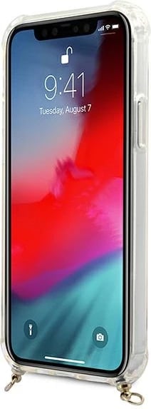Mbështjellës Guess GUHCP12MKC4GSGO për iPhone 12/12 Pro 6.1", transparent me zinxhir të artë