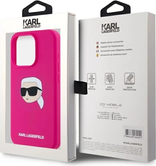 Mbështjellës Karl Lagerfeld KLHMP15XSKHPPLF për iPhone 15 Pro Max 6.7", MagSafe, fuchsia