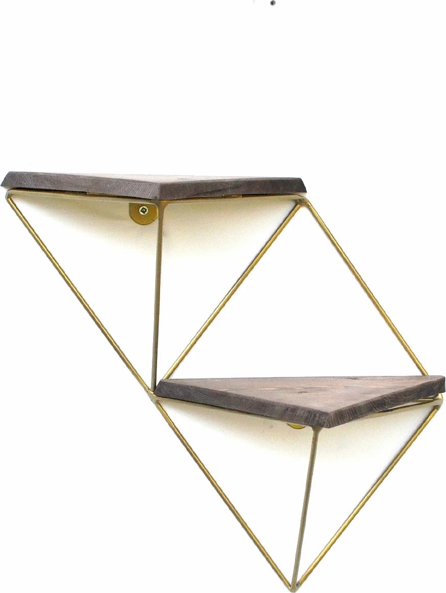 Raft dekorativ prej druri për mur, ngjyrë arre dhe ari, Hanah Home, Wr075