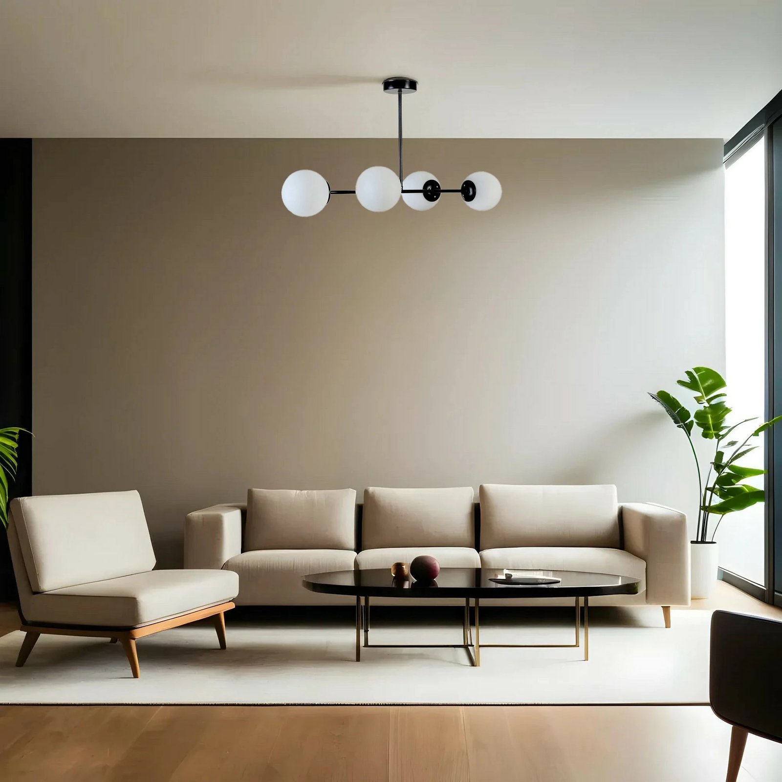 Llambë tavani Opviq, Yeni Favori, 4 llamba, xham i zi dhe i bardhë