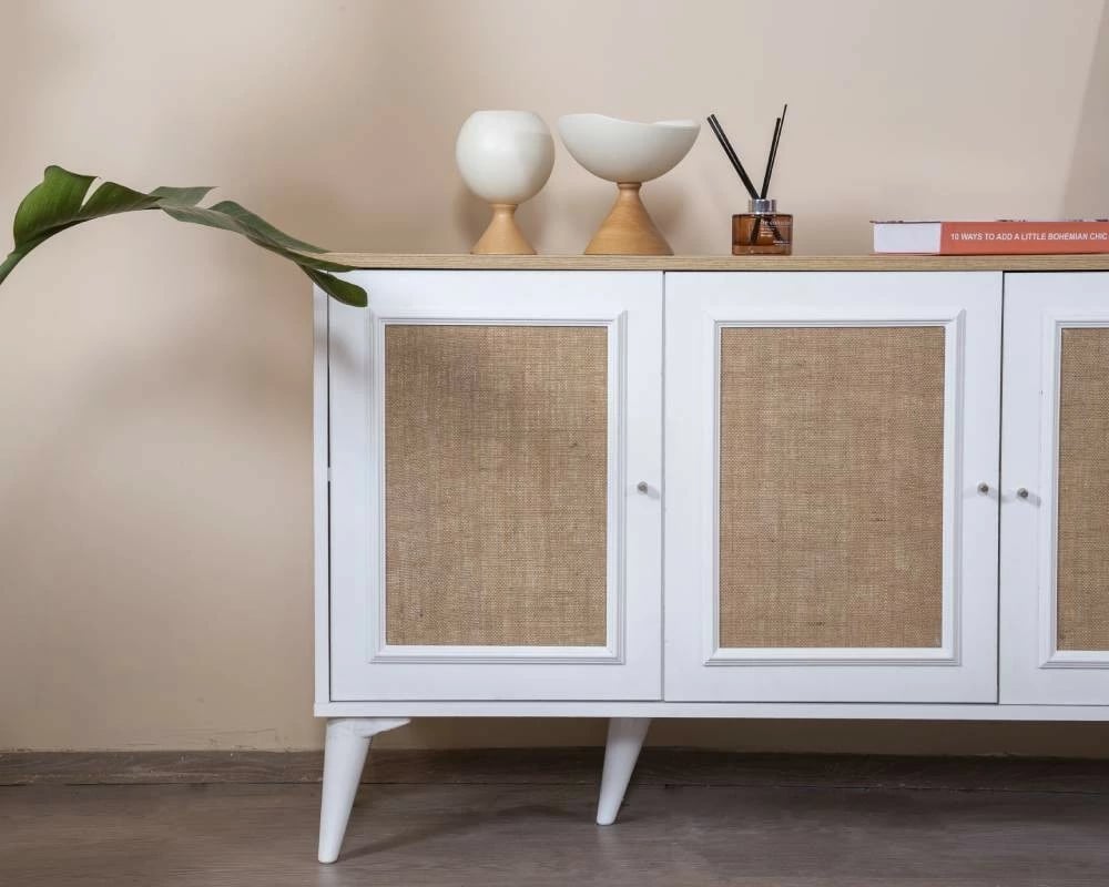 Konsol Skye Decor, montim në mur, e bardhë dhe lis