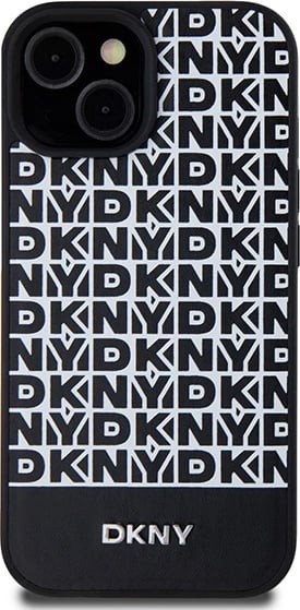 Mbështjellës DKNY Leather Printed Pattern Metal Logo MagSafe për iPhone 15/14/13, i zi