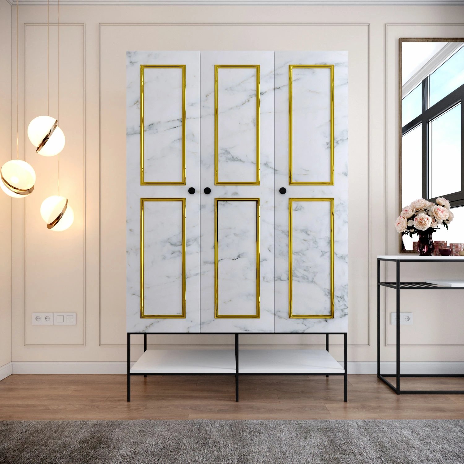 Dollap Hanah Home Martin 3, i bardhë, i zi, detaje të arta