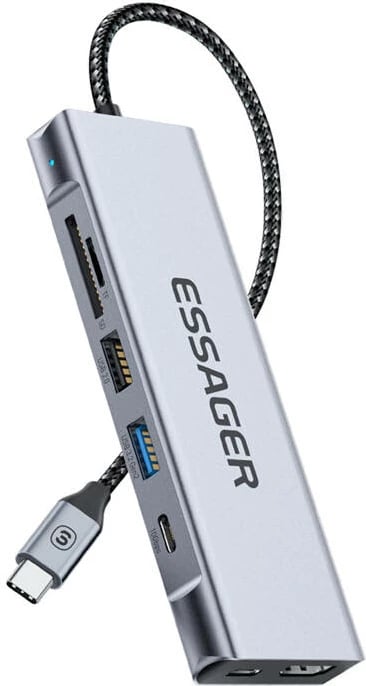 Kasë docking Essager EHB08-QK0G-Z, HDMI, 2xUSB-A, SD/TF card, Gri