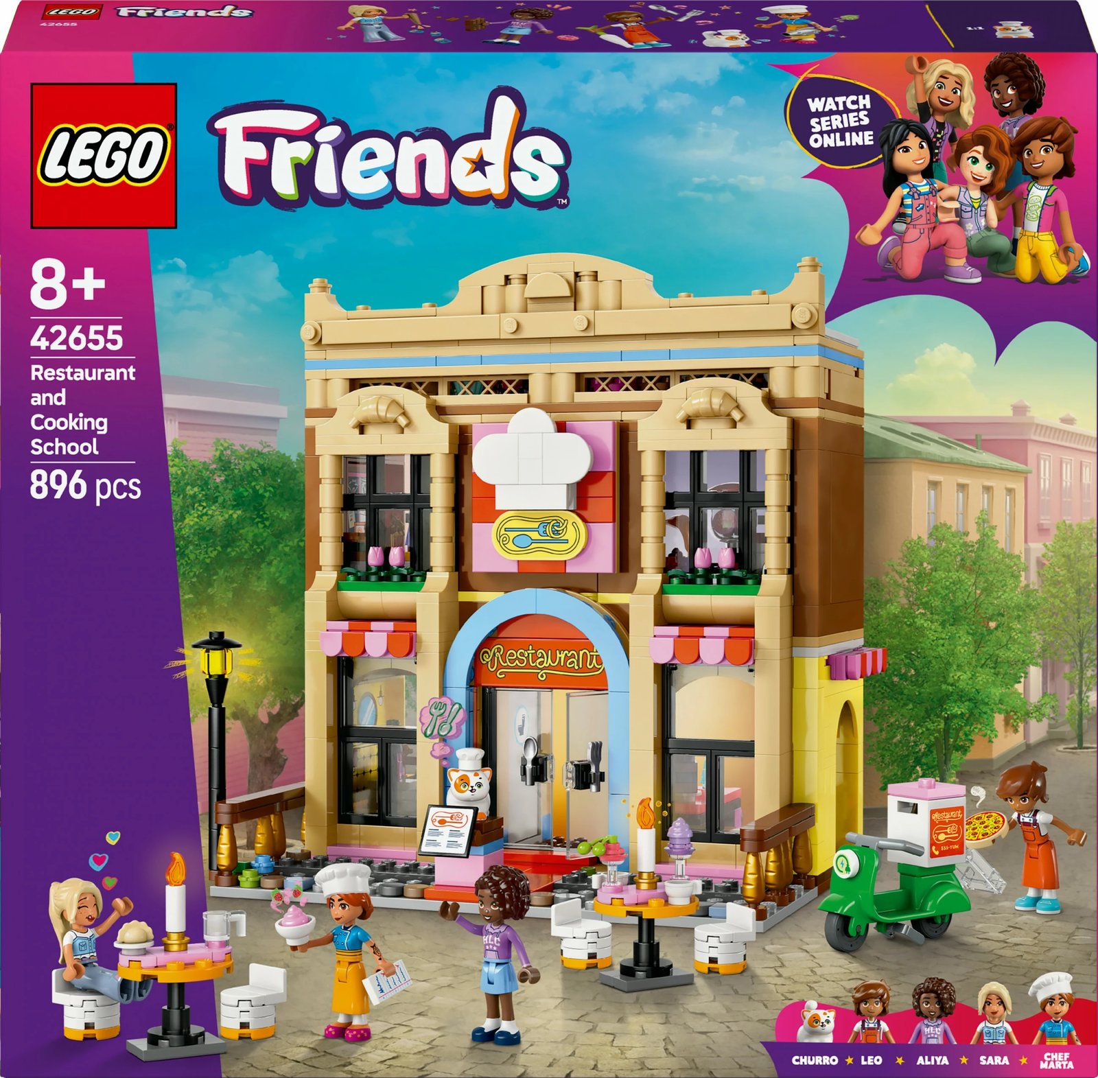 Set ndërtimi LEGO Friends 42655, restorant dhe shkollë gatimi, 896 pjesë, shumëngjyrësh