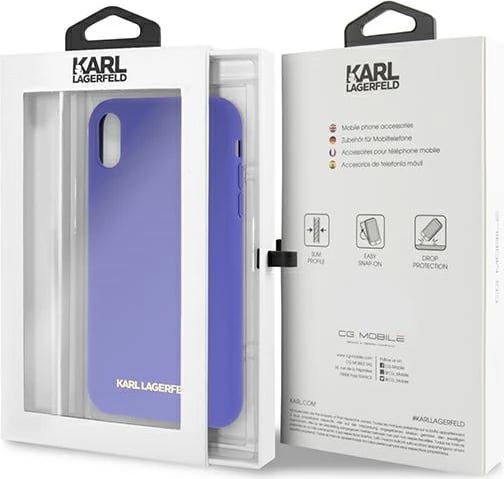 Mbështjellës Karl Lagerfeld për iPhone XR, silikon, vjollcë