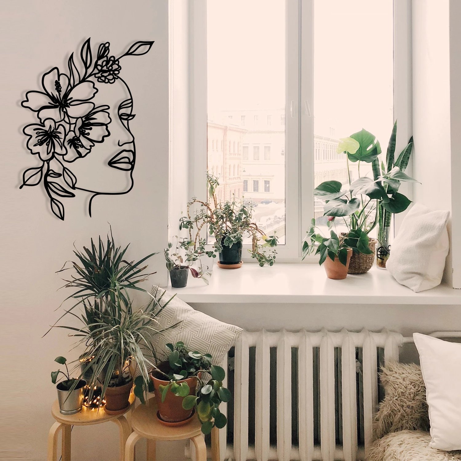 Aksesor dekorativ metalik për mur, Wallity Farfalla, ngjyrë e zezë, 39x53cm