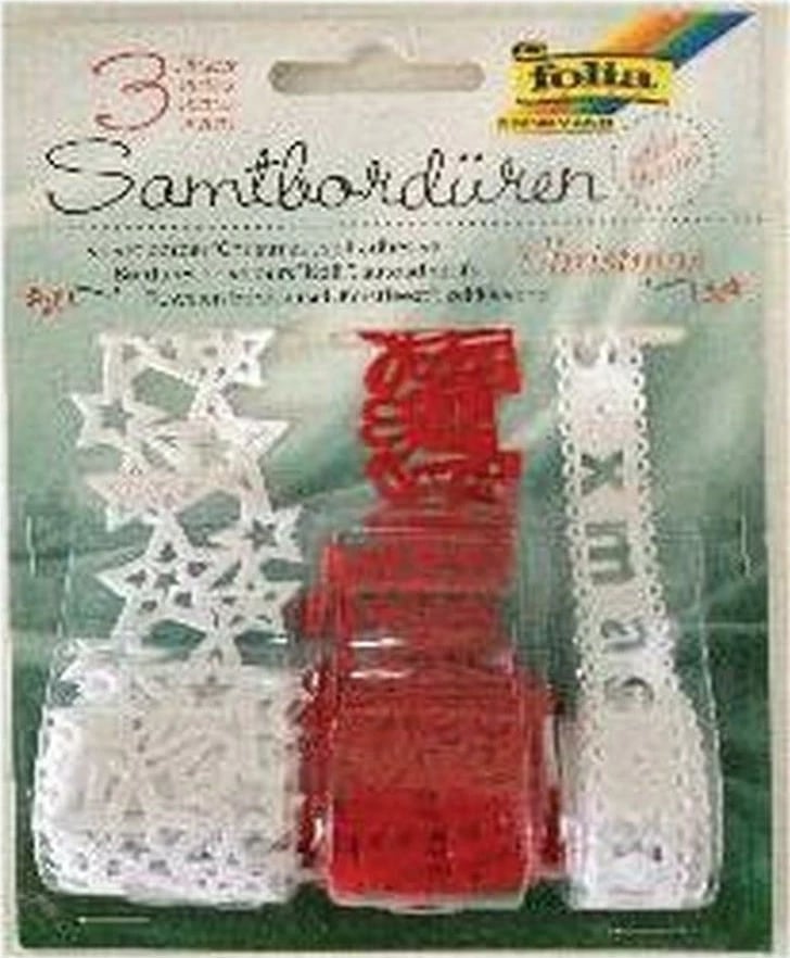 Dantellë kadife NEXT 3 dizajne të ndryshme, 1 metër/roll, e bardhë/e kuqe