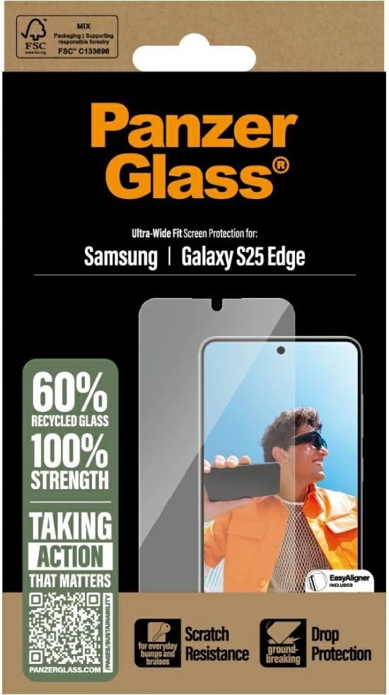 Mbrojtës ekrani PanzerGlass Ultra-Wide Fit për Samsung Galaxy S25 Edge, Transparent