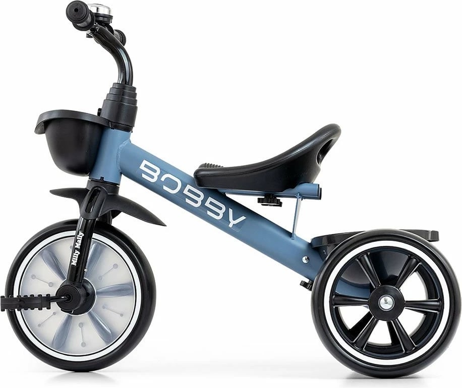 Tricikël fëmijësh, Milly Mally, Bobby, kornizë çeliku, rrota EVA, kambëza të heqshme, 24M+, blu