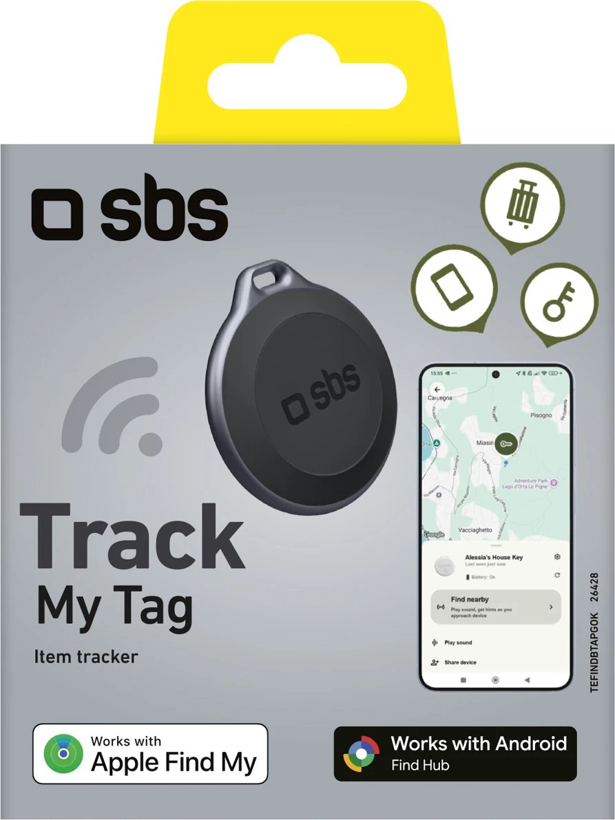 Tracker gjurmues, SBS, My Tag, kompatibil me iOS/Android, rreze deri 50 m, alarm 90–100 dB, IP65, bateri CR2032, e zezë