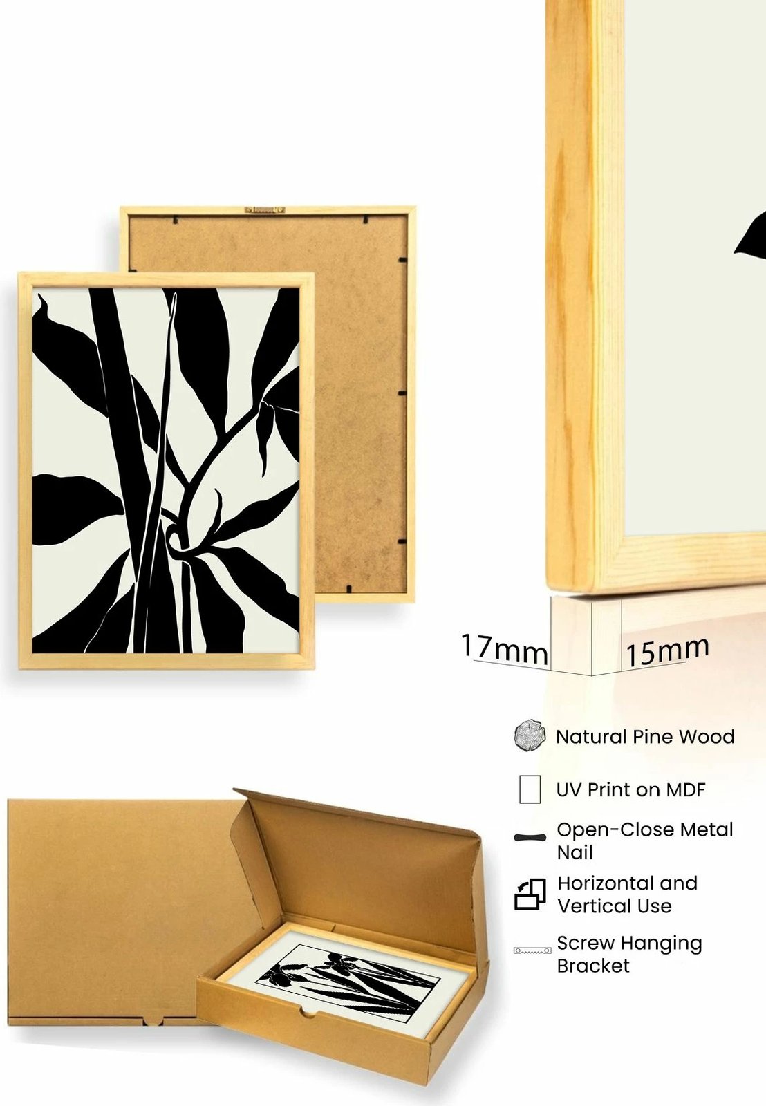 Set pikturash dekorative me kornizë, MDF, Wallity, Huhu482, 3 copë, 50x35cm