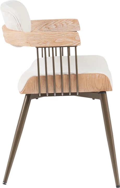 Karrige Cameo, metal bronzi, dru i bardhë i larë, stof bezhë, 53x49.5x75.5cm