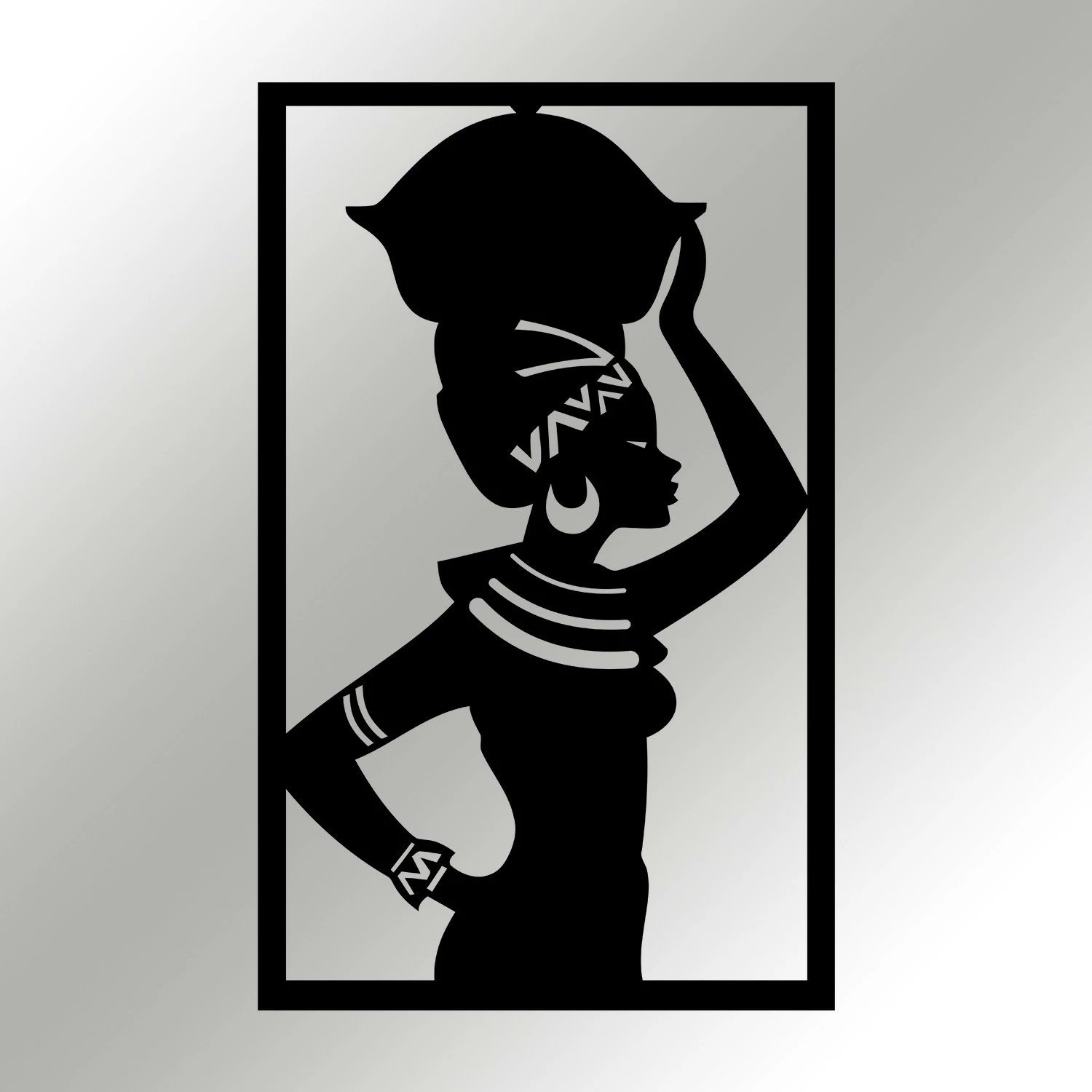 Aksesor dekorativ metalik për mur, Wallity, motiv afrikan, ngjyrë e zezë, 35x56cm