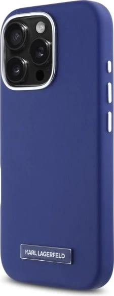 Mbështjellës Karl Lagerfeld FW Metal Plate MagSafe për iPhone 16 Pro Max, Blu
