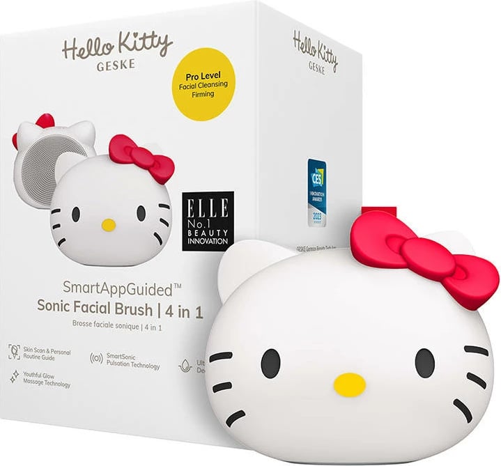 Brushë sonike për pastrim fytyre Geske HK000009ST01, 4-në-1, me aplikacion, Hello Kitty Starlight