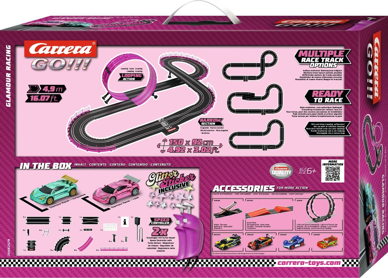 Set gare Carrera GO!!! Glamour Racing, 2 makina, pistë 4.9m, shumëngjyrësh