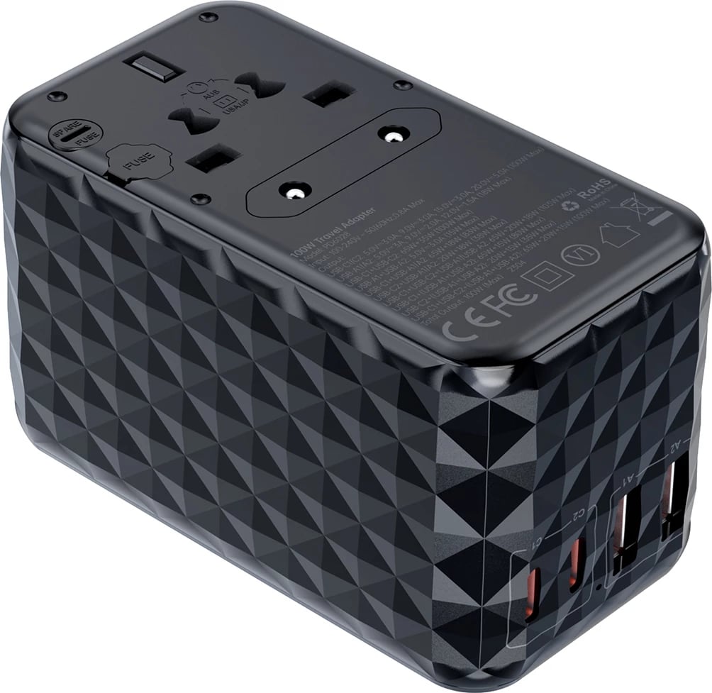 Adapter udhëtimi Choetech PD6028, 4 porta USB (2x USB-C, 2x USB-A), 100W, i zi