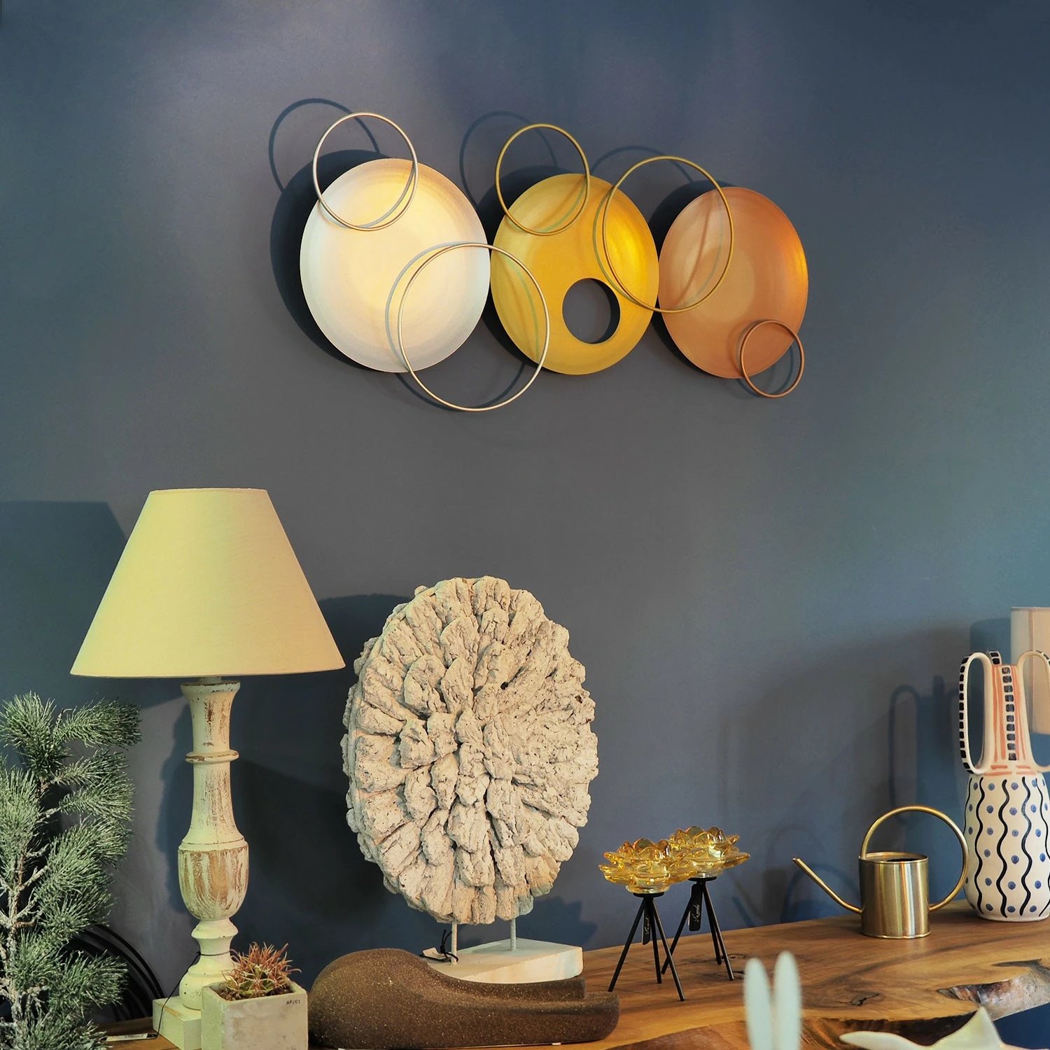 Aksesor dekorativ metalik për mur, Wallity Cosmos, ari/argjend/bakër, 46x98cm