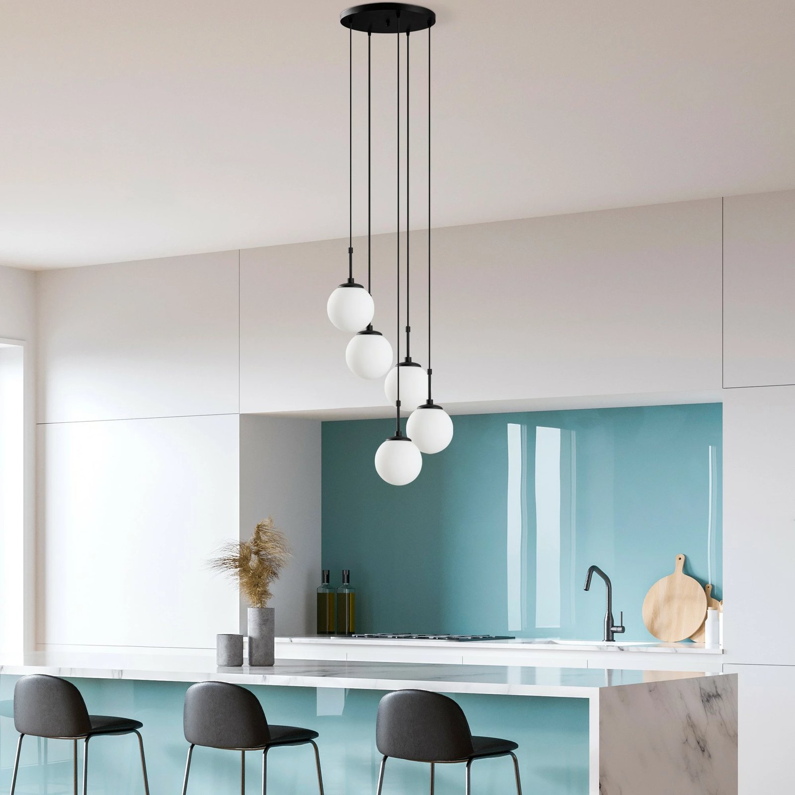 Llambë tavani Opviq, Orbital, e zezë, 5 sfera, 40x40x115cm