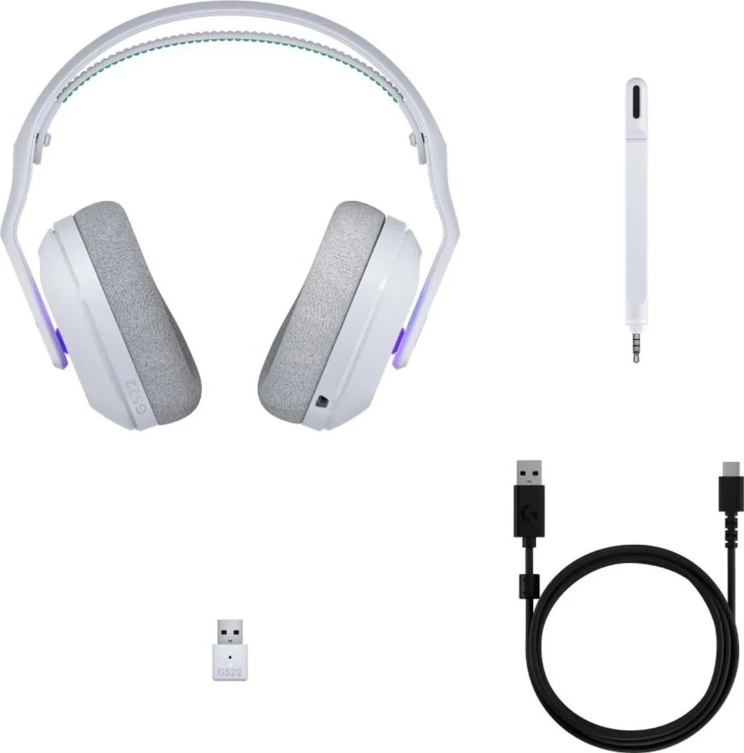 Kufje Logitech G522, wireless & USB-C, mikrofon, bardhë