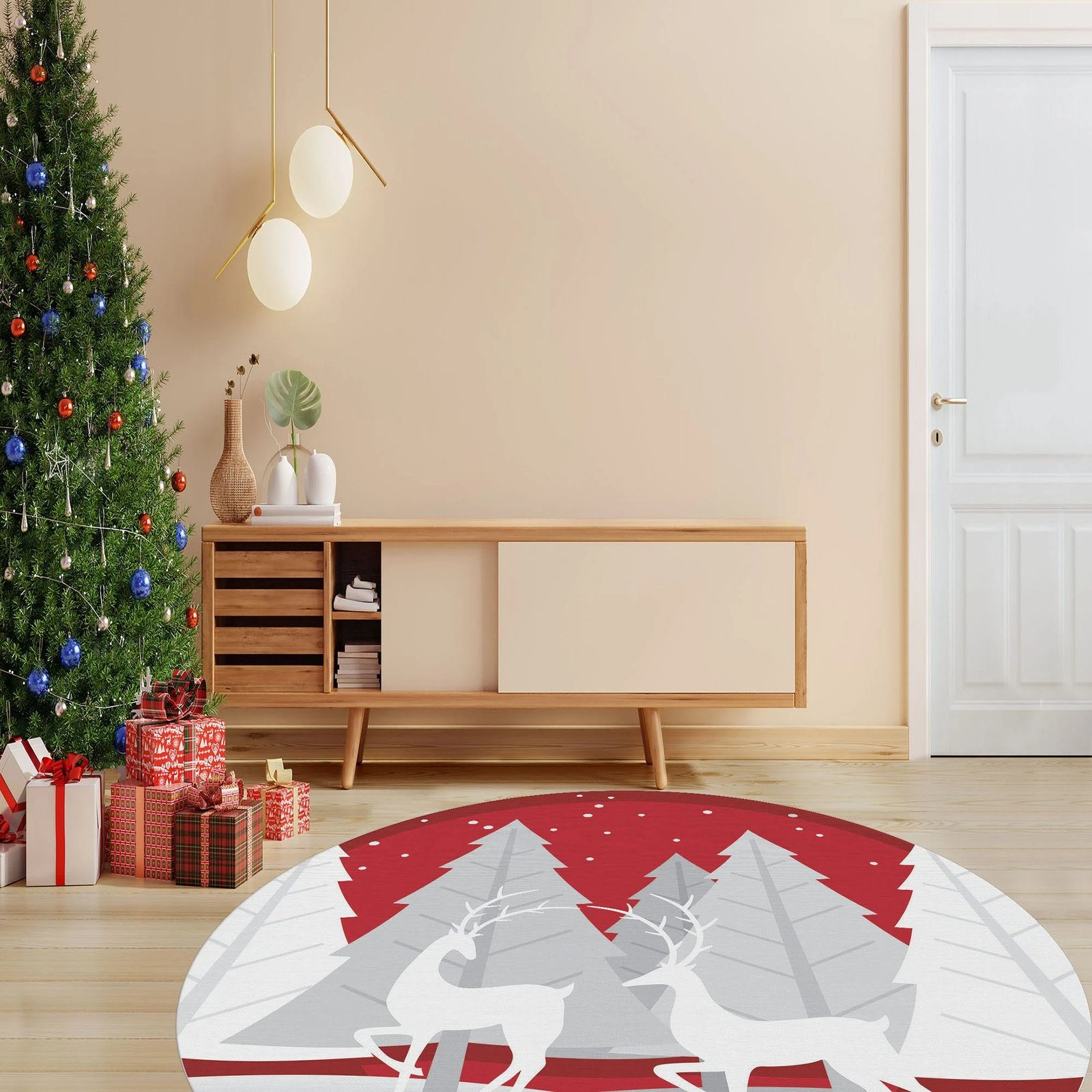 Qilim i rrumbullakët, i kuq dhe i bardhë, Conceptum Hypnose, Woopamuk448, 140cm