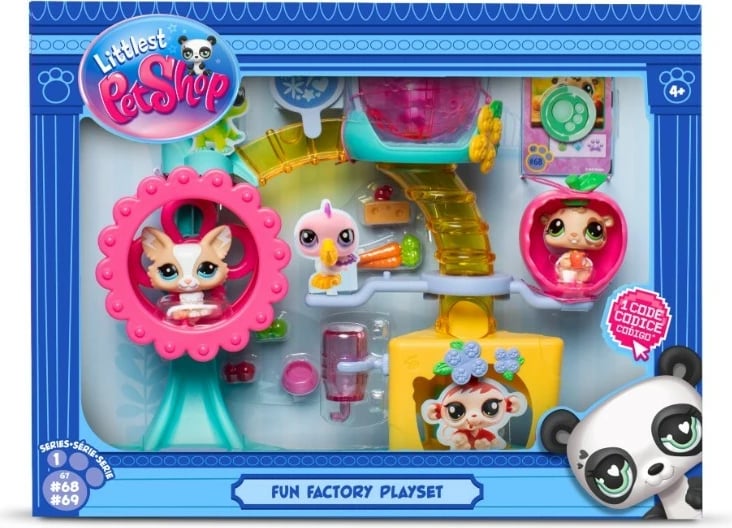 Set lodrash Littlest Pet Shop Fun Factory Playset me 2 figurina, Tm Toys