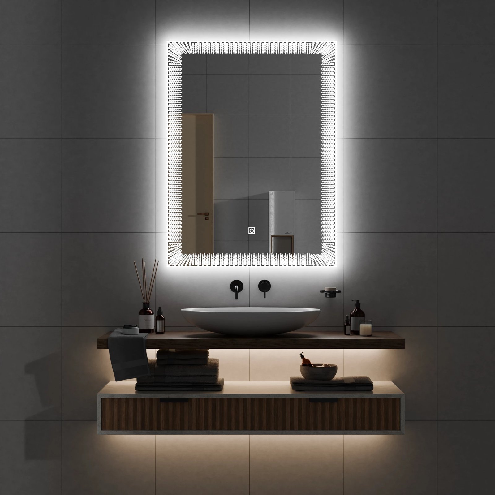 Pasqyre per banjo me LED , Pasqyre me ndriqim Modeli Bleta