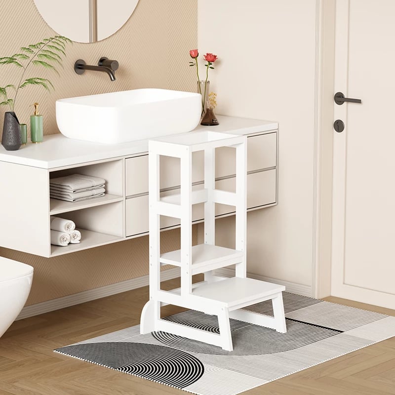 Kullë mësimi për fëmijë, stil Montessori, dru pishe, ngjyrë e bardhë, 45.7x51x90cm